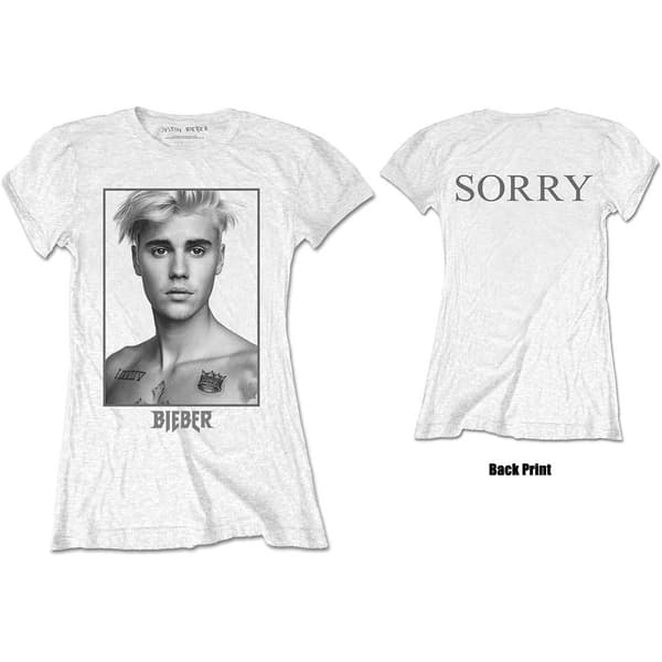 Justin Bieber Ladies T-Shirt: Sorry Ladies (Back Print) (Small)