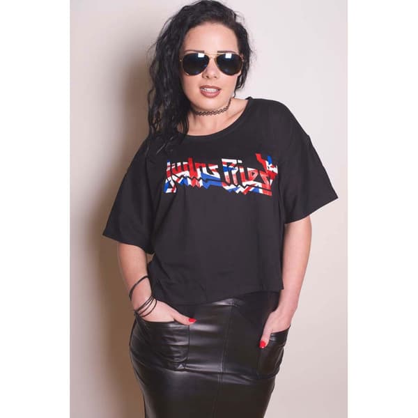 Judas Priest Ladies T-Shirt: Union (Boxy Style/Glitter Print) (Medium)