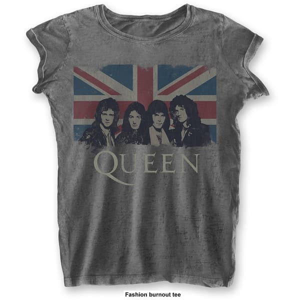 Queen Ladies Burn Out T-Shirt: Vintage Union Jack (Medium)