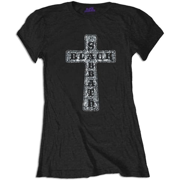 Black Sabbath Ladies Diamante T-Shirt: Cross (Medium)