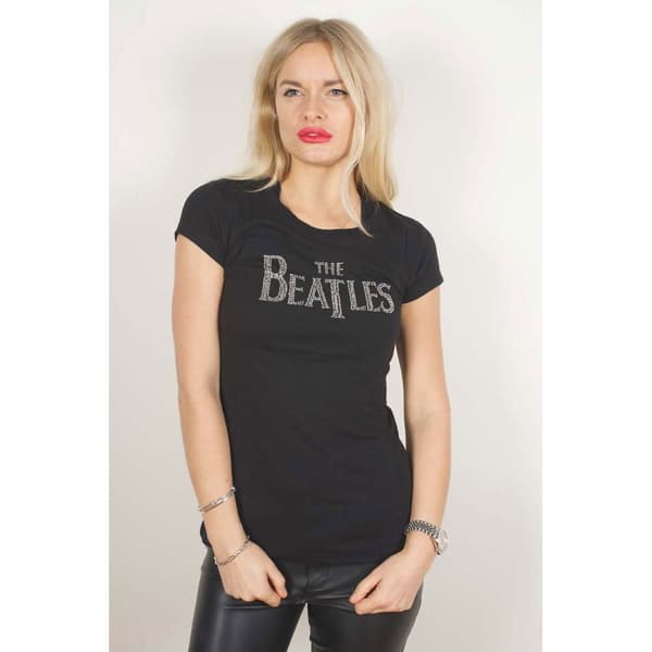 The Beatles Ladies Fashion Tee: Drop T Logo (Diamante) (Small)
