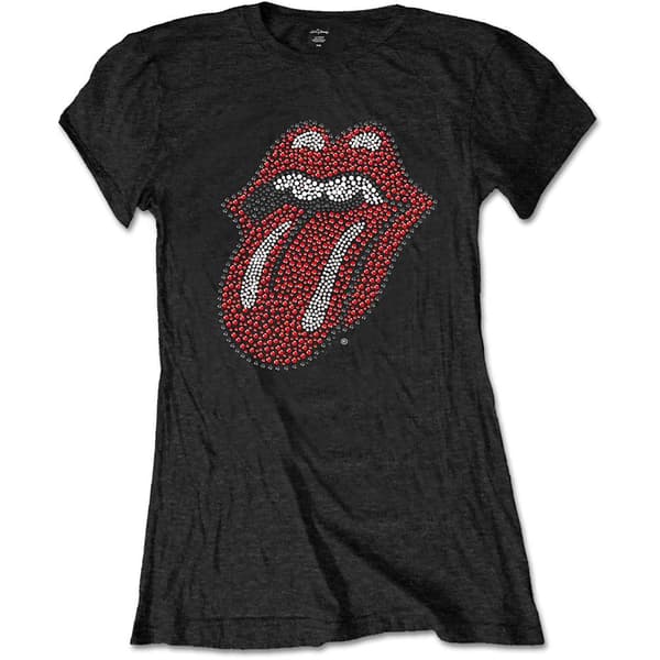 The Rolling Stones Ladies Diamante T-Shirt: Classic Tongue (Small)