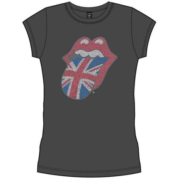 The Rolling Stones Ladies Fashion Tee: Classic UK Tongue (Diamante) (Medium)
