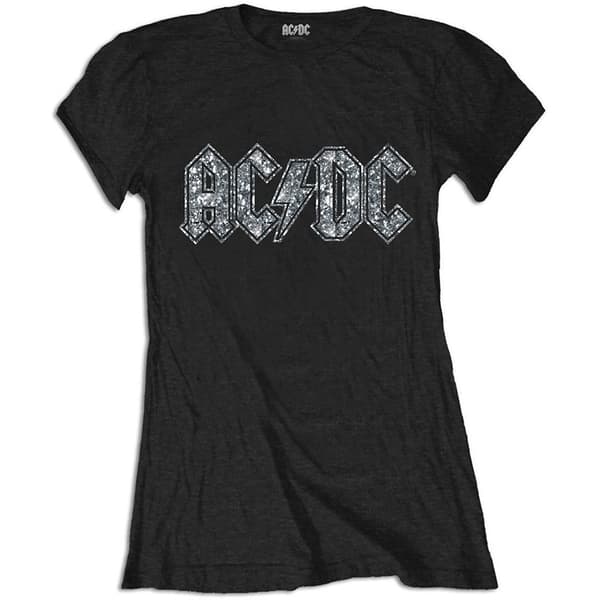 AC/DC Ladies Fashion Tee: Logo (Diamante) (Large)