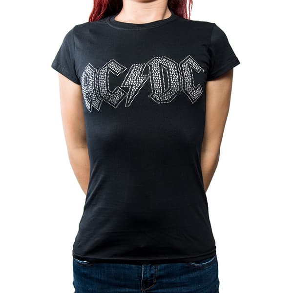 AC/DC Ladies Fashion Tee: Logo (Diamante) (Large)