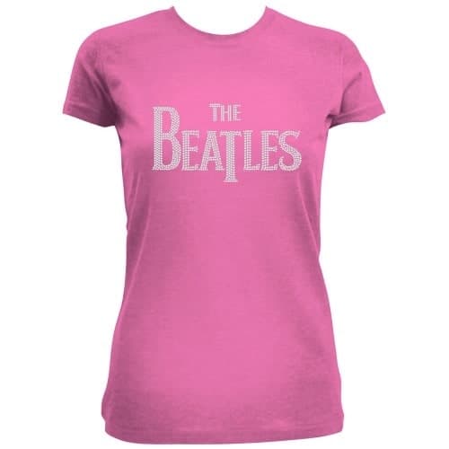 The Beatles Ladies Diamante T-Shirt: Drop T Logo (Medium)