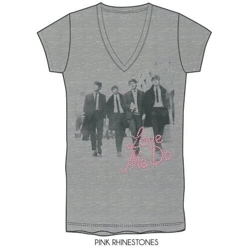 The Beatles Ladies Diamante T-Shirt: Love Me Do/Walking in London (Large)