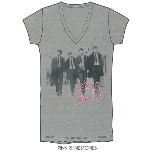 The Beatles Ladies Diamante T-Shirt: Love Me Do/Walking in London (Large)