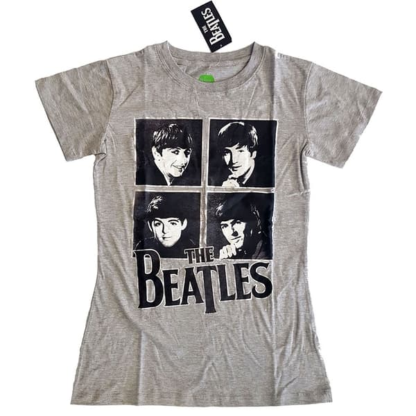 The Beatles Ladies Premium Tee: Framed Faces with Foiled Application (Large)