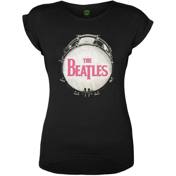 The Beatles Ladies T-Shirt: Drum (Glitter Print) (Medium)