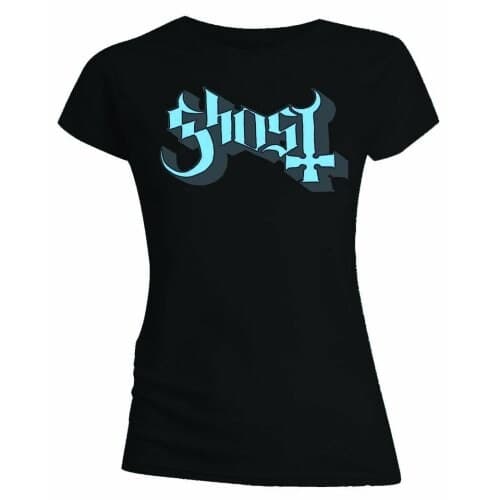 Ghost Ladies T-Shirt: Blue/Grey Keyline Logo (Skinny Fit) (Small)