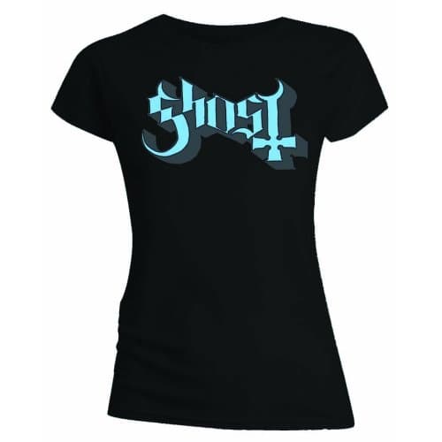Ghost Ladies T-Shirt: Blue/Grey Keyline Logo (Skinny Fit) (Small)