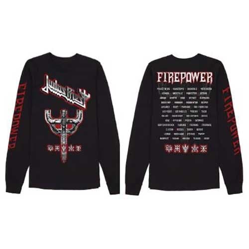 Judas Priest Unisex Long Sleeved Tee: Emblem City 2018 Firepower Tour (Ex Tour/Back Print) (Medium)