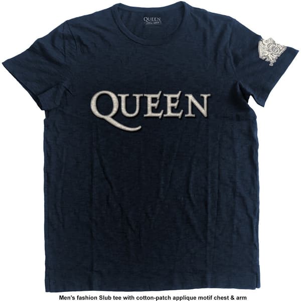 Queen Unisex Fashion Tee: Logo & Crest (Applique Motifs) (Large)