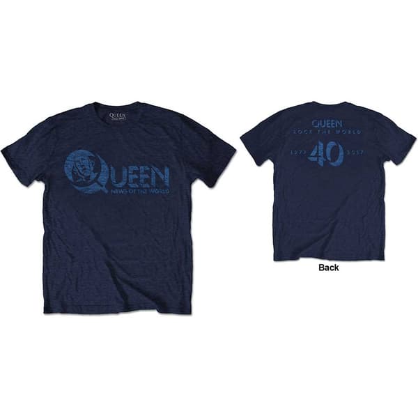 Queen Unisex T-Shirt: News of the World 40th Vintage Logo (Back Print) (X-Large)