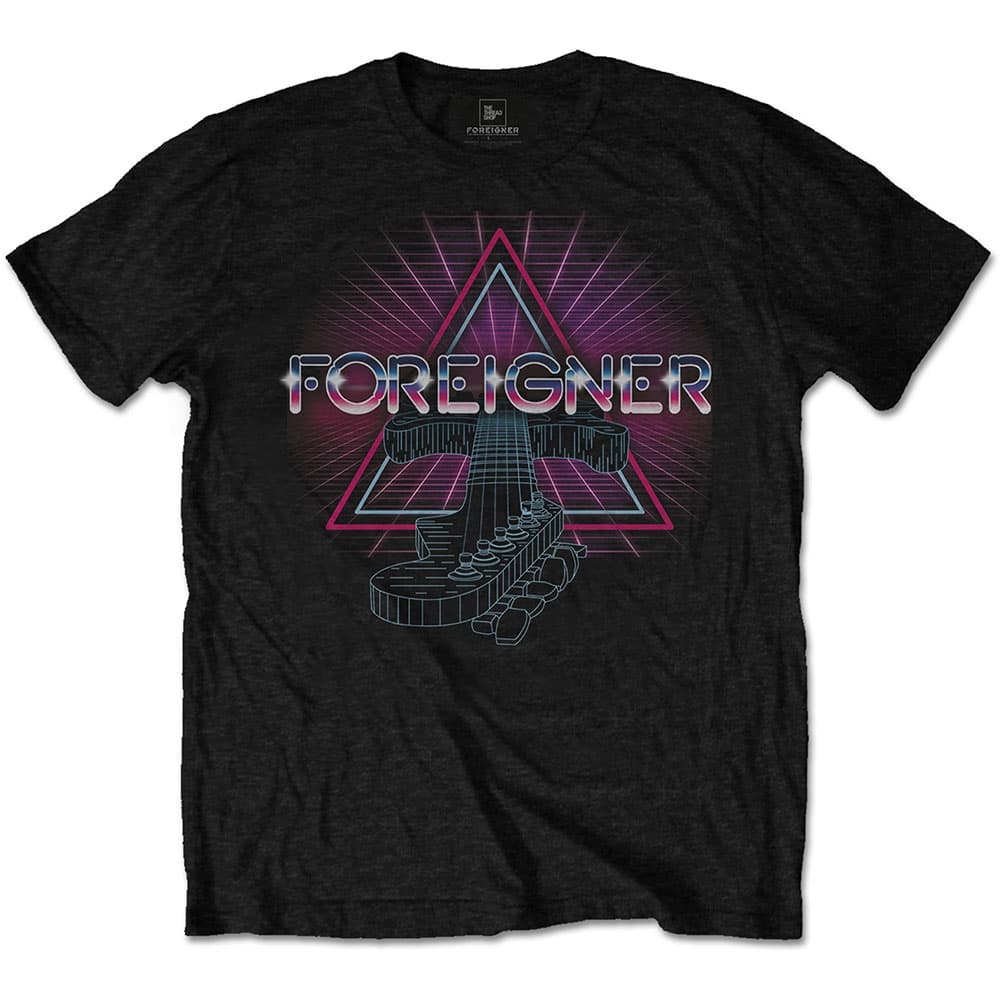 Foreigner Unisex T-Shirt: Neon Guitar (Medium)