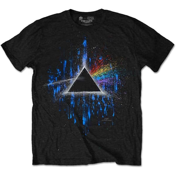 Pink Floyd Unisex T-Shirt: Dark Side of the Moon Blue Splatter (Medium)