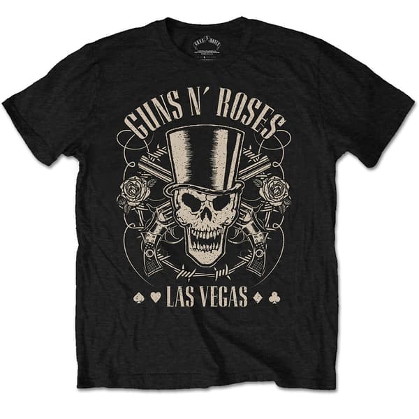 Guns N' Roses Unisex T-Shirt: Top Hat, Skull & Pistols Las Vegas (Medium)
