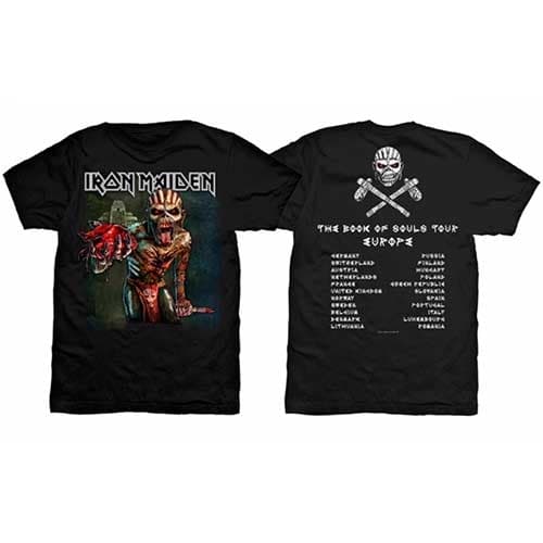 Iron Maiden Unisex T-Shirt: The Book of Souls European Tour V.1 (Back Print) (X-Large)