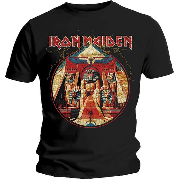 Iron Maiden Unisex T-Shirt: Powerslave Lightning Circle (Large)