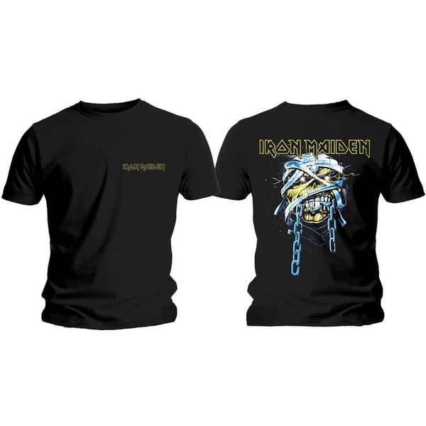Iron Maiden Unisex T-Shirt: Powerslave Head & Logo (Back Print) (Medium)