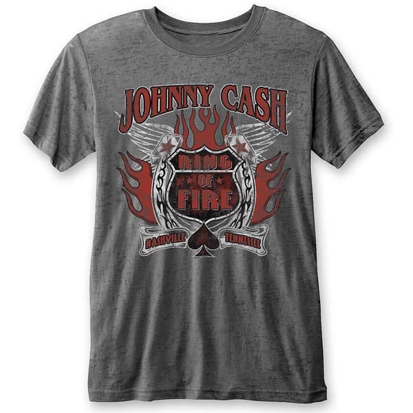 Johnny Cash Unisex Burn Out T-Shirt: Ring of Fire (Large)