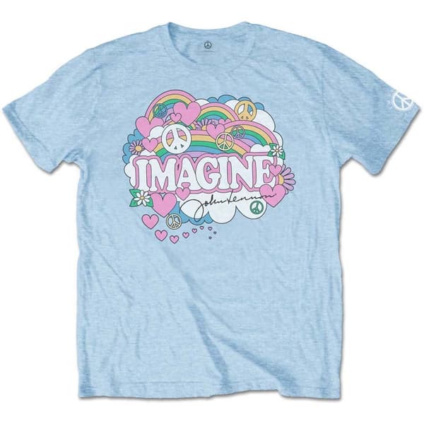 John Lennon Unisex T-Shirt: Rainbows, Love & Peace (Large)