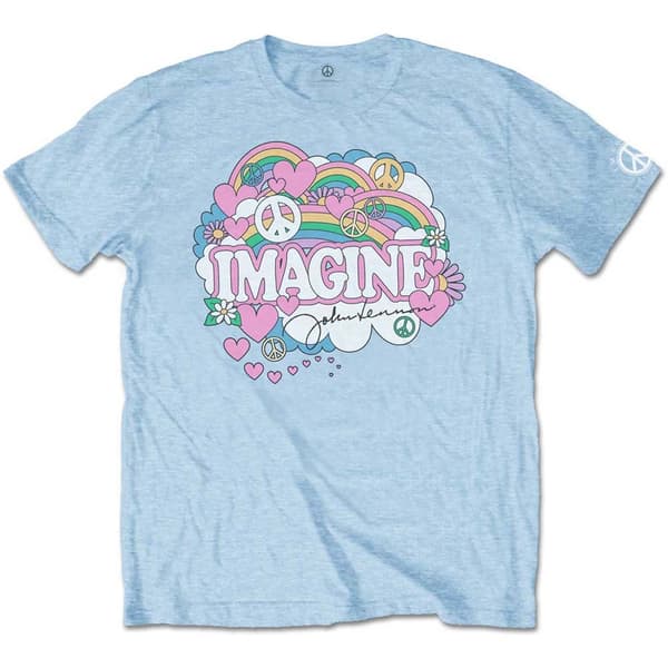 John Lennon Unisex T-Shirt: Rainbows, Love & Peace (Large)
