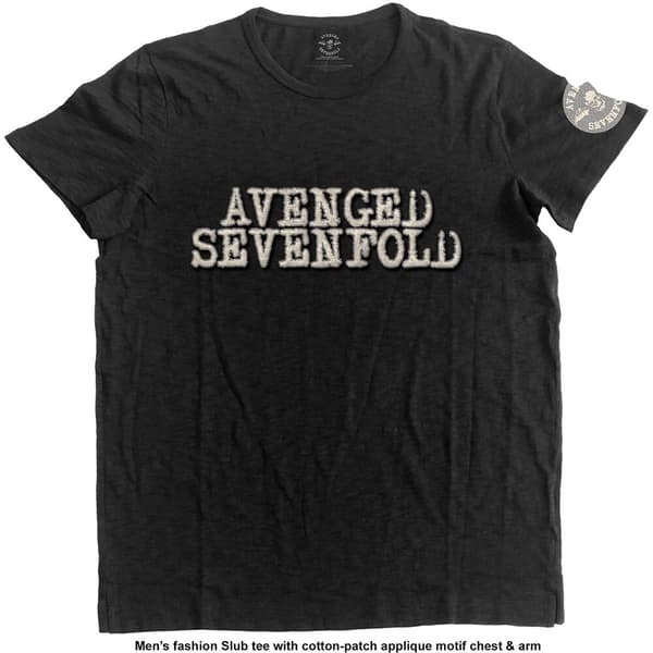 Avenged Sevenfold Unisex Applique T-Shirt: Logo & Death Bat (Large)