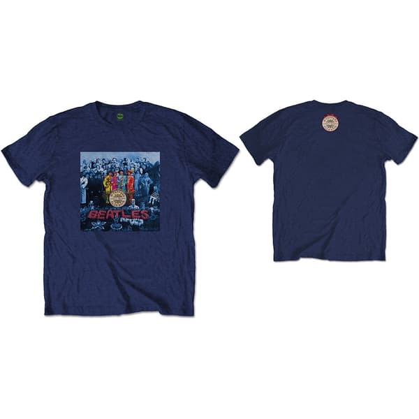 The Beatles Unisex T-Shirt: Sgt Pepper Blue (Back Print) (Small)