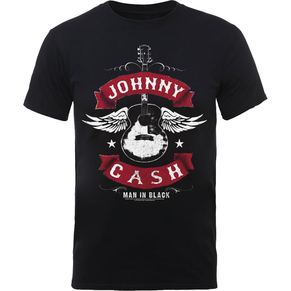 Johnny Cash Unisex T-Shirt: Winged Guitar (Large)