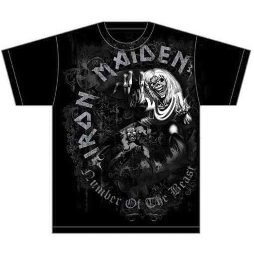 Iron Maiden Unisex T-Shirt: Number of the Beast Grey Tone (Large)