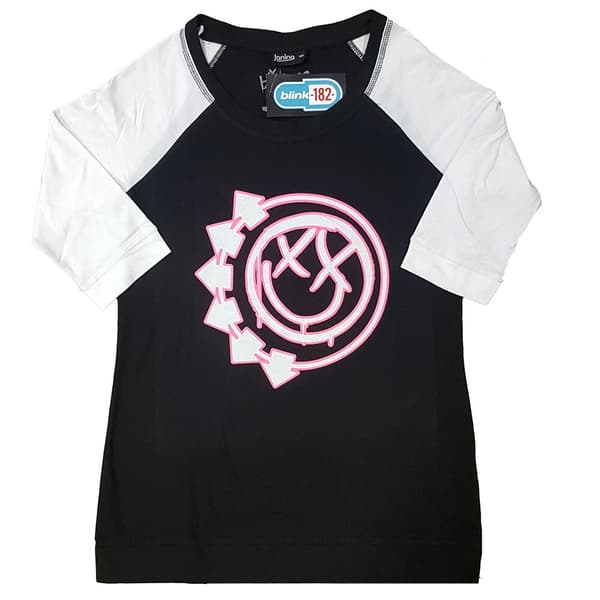 Blink-182 Ladies Raglan T-Shirt: Six Arrow Smiley (Large)