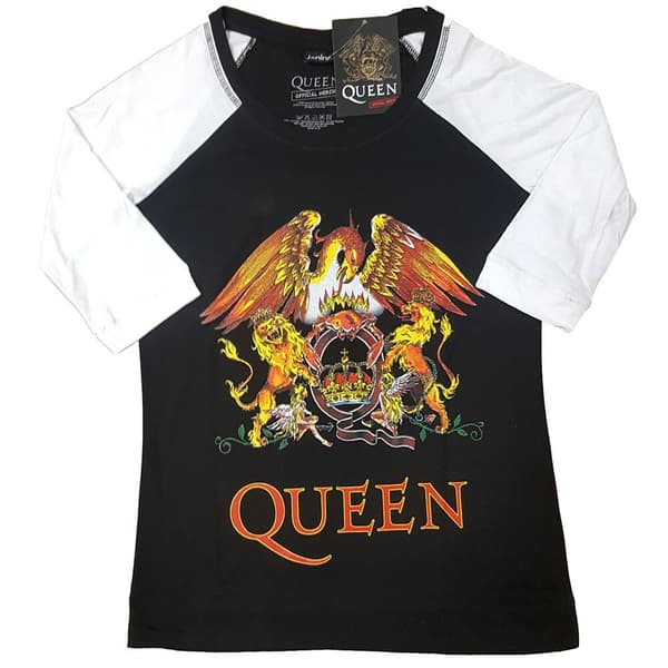 Queen Ladies Raglan T-Shirt: Classic Crest (XXX-Large)