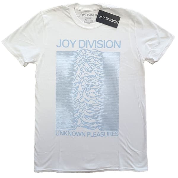 Joy Division Unisex T-Shirt: Unknown Pleasures Blue on White (Small)