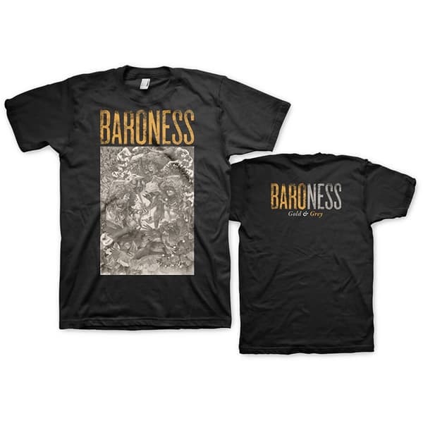 Baroness Unisex T-Shirt: Gold & Grey (Back Print) (Large)