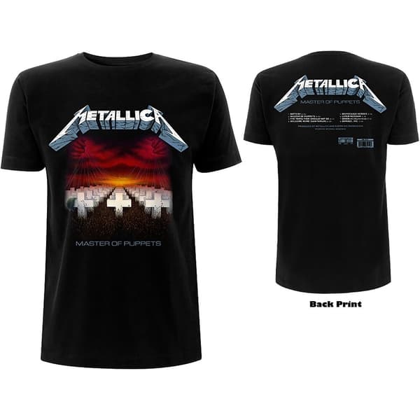 Metallica Unisex T-Shirt: Master of Puppets Tracks (Back Print) (Medium)