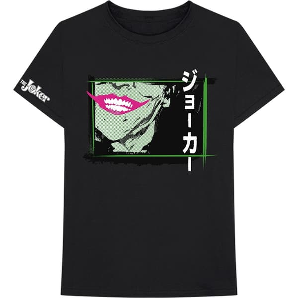DC Comics Unisex T-Shirt: Joker Smile Frame Anime (Sleeve Print) (Large)
