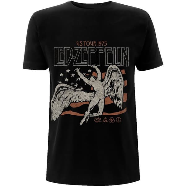 Led Zeppelin Unisex T-Shirt: US 1975 Tour Flag (Medium)