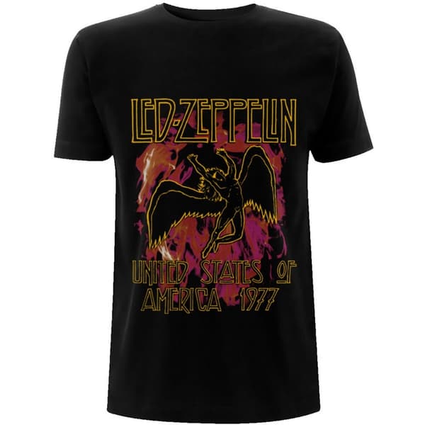 Led Zeppelin Unisex T-Shirt: Black Flames (Large)