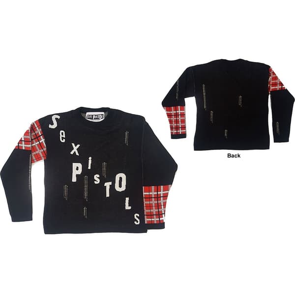 The Sex Pistols Unisex Jumper: Distressed Tartan Logo (Back Detail) (Large)