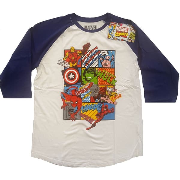 Marvel Comics Unisex Raglan Tee: Marvel Character Strip (Large)