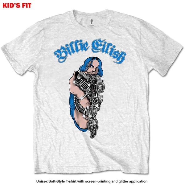 Billie Eilish Kids T-Shirt: Bling (Glitter Print) (13-14 Years)