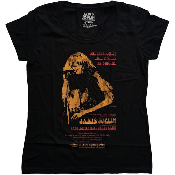 Janis Joplin Ladies T-Shirt: Madison Square Garden (Soft Hand Inks) (Large)