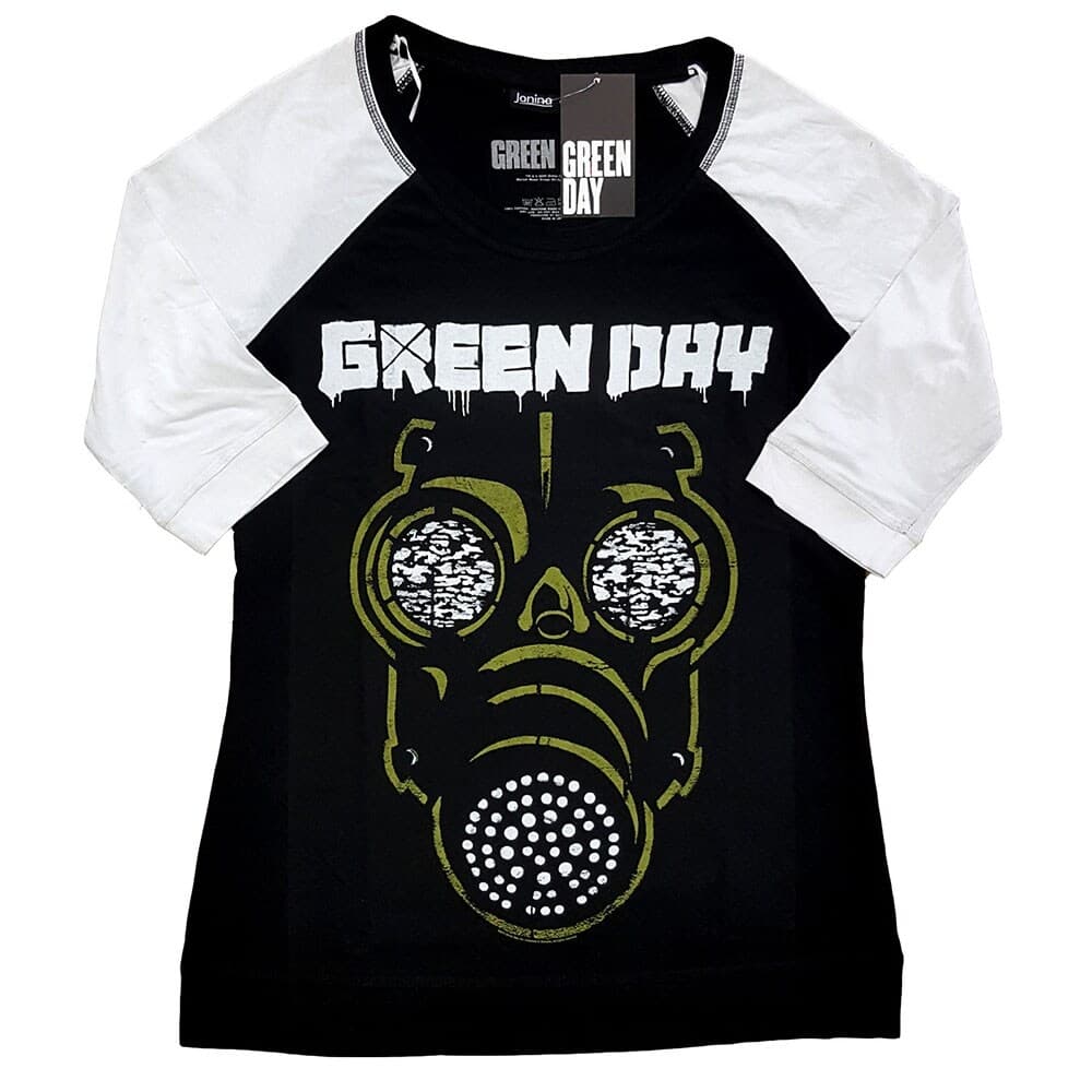 Green Day Ladies Raglan T-Shirt: Green Mask (Large)