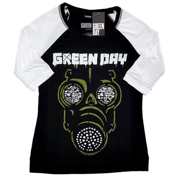 Green Day Ladies Raglan T-Shirt: Green Mask (XXX-Large)