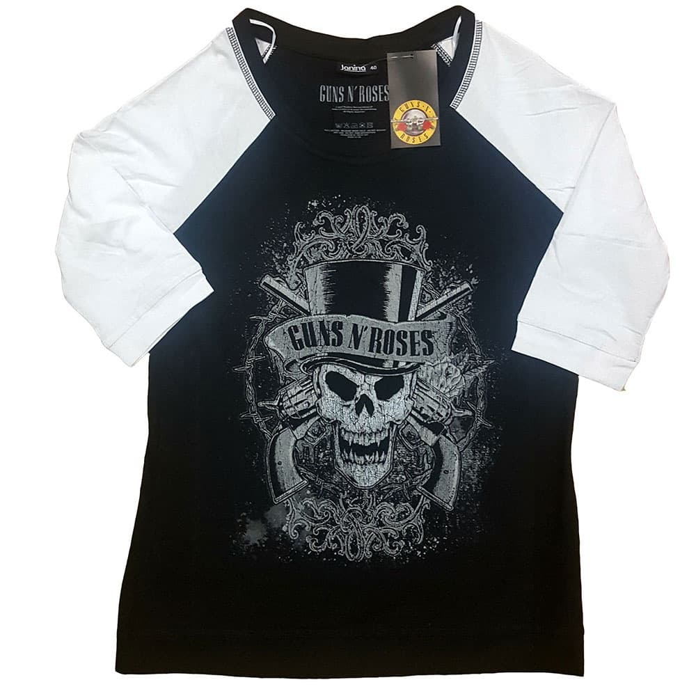 Guns N' Roses Ladies Raglan T-Shirt: Faded Skull (Large)