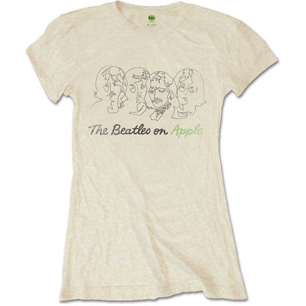 The Beatles Ladies T-Shirt: Outline Faces on Apple (X-Large)