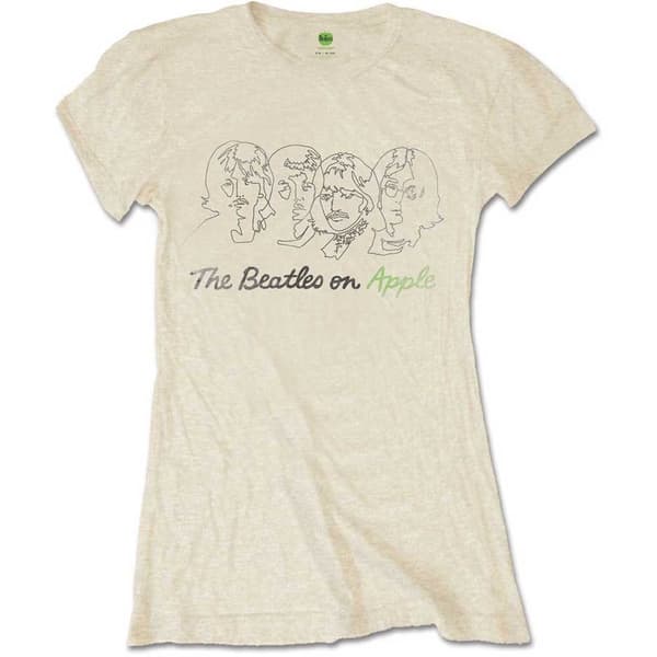 The Beatles Ladies T-Shirt: Outline Faces on Apple (XX-Large)