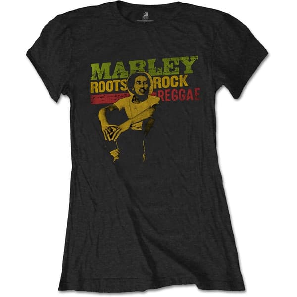 Bob Marley Ladies T-Shirt: Roots, Rock, Reggae (Large)
